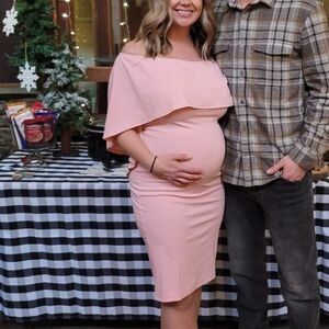 Grace Karin Pink Off-Shoulder Maternity Midi Dress